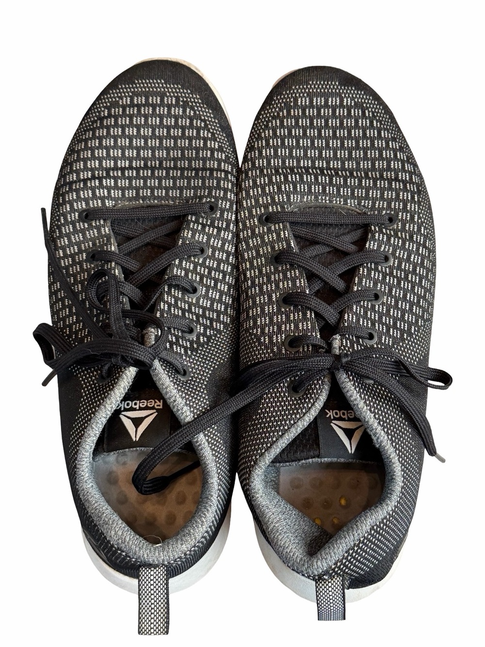 Reebok Women’s Black and Gray Knit Lace-Up Sneakers